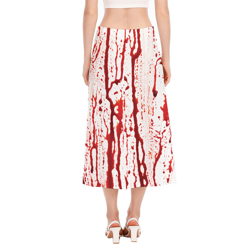 Dripping Blood Print Side Slit Midi Skirt