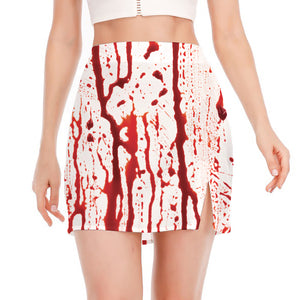 Dripping Blood Print Side Slit Mini Skirt