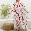 Dripping Blood Print Silk V-Neck Kaftan Dress