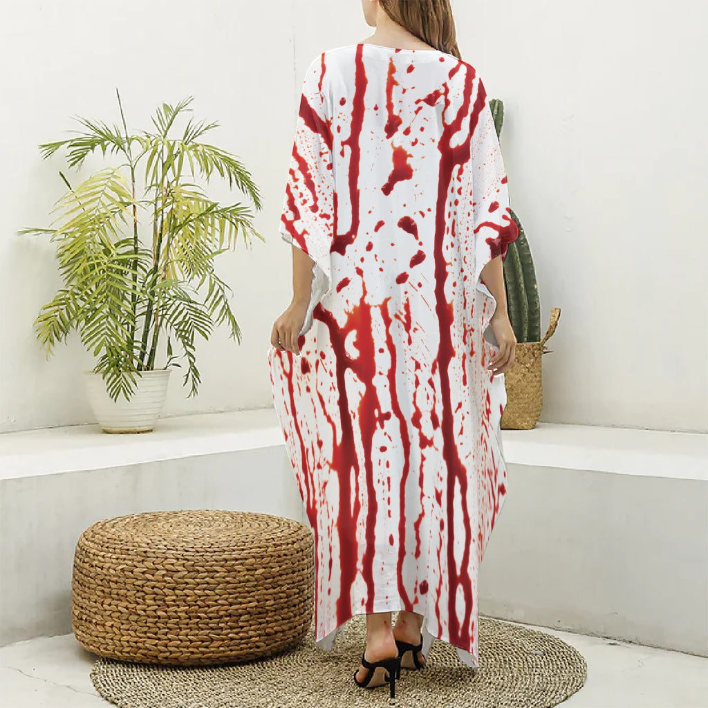 Dripping Blood Print Silk V-Neck Kaftan Dress