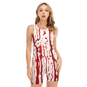 Dripping Blood Print Sleeveless One Piece Swimsuit