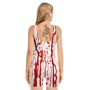 Dripping Blood Print Sleeveless One Piece Swimsuit