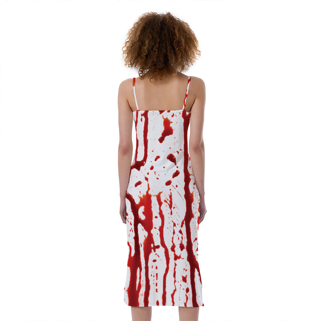 Dripping Blood Print Slim Fit Midi Cami Dress