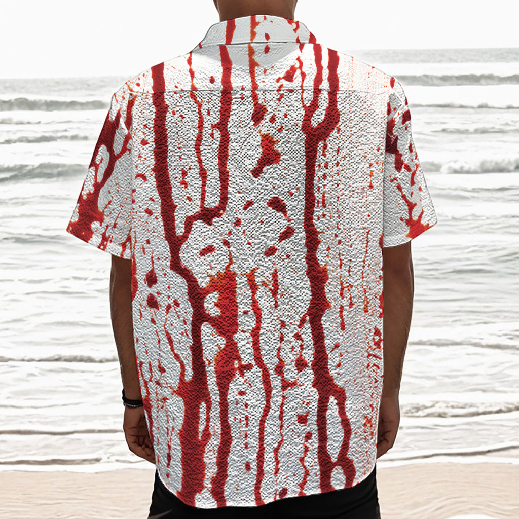 Dripping Blood Print Textured Short Sleeve Shirt