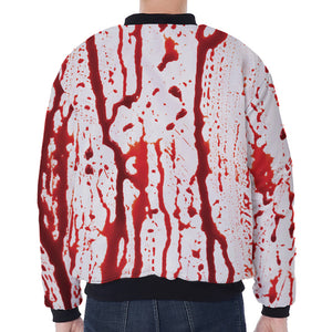 Dripping Blood Print Zip Sleeve Bomber Jacket