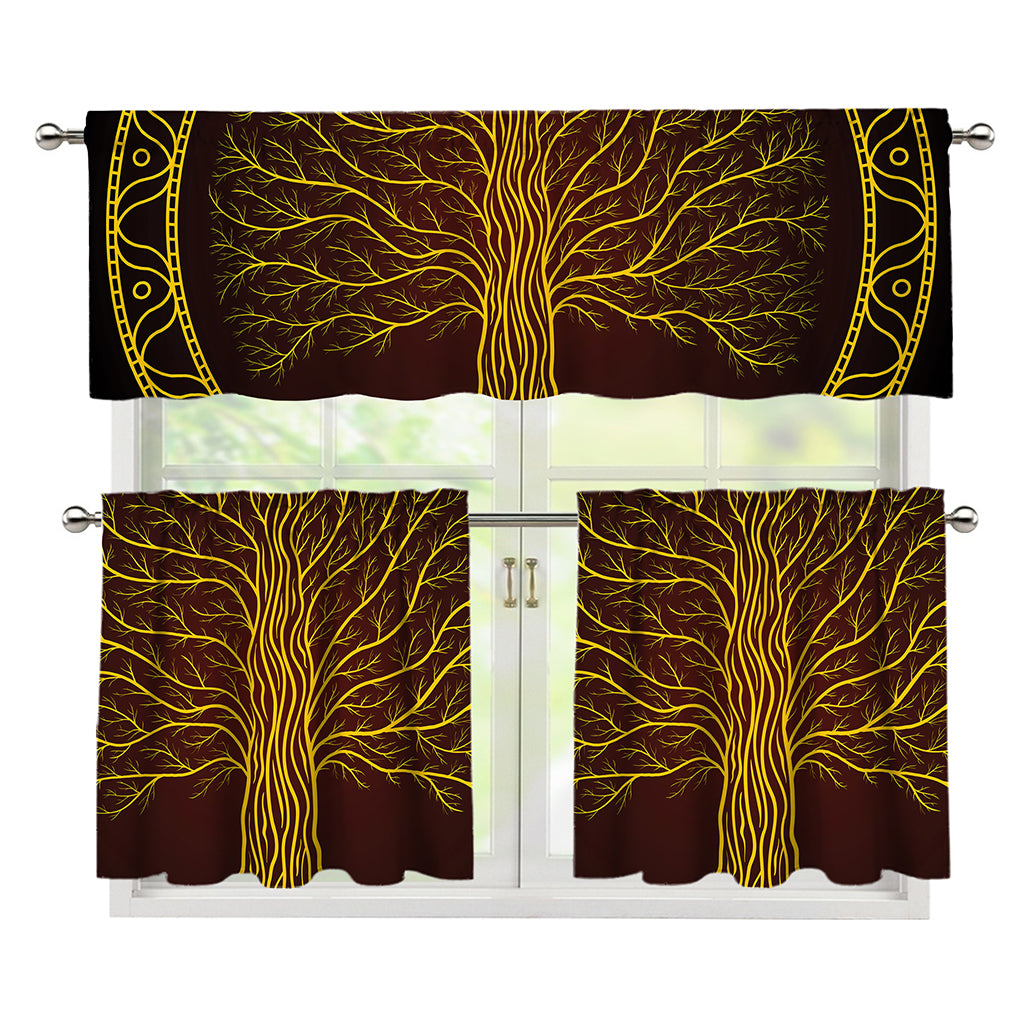 Druidic Yggdrasil Tree Print 3 Piece Kitchen Curtains