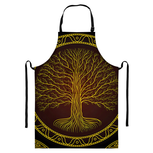 Druidic Yggdrasil Tree Print Bib Apron With Pocket