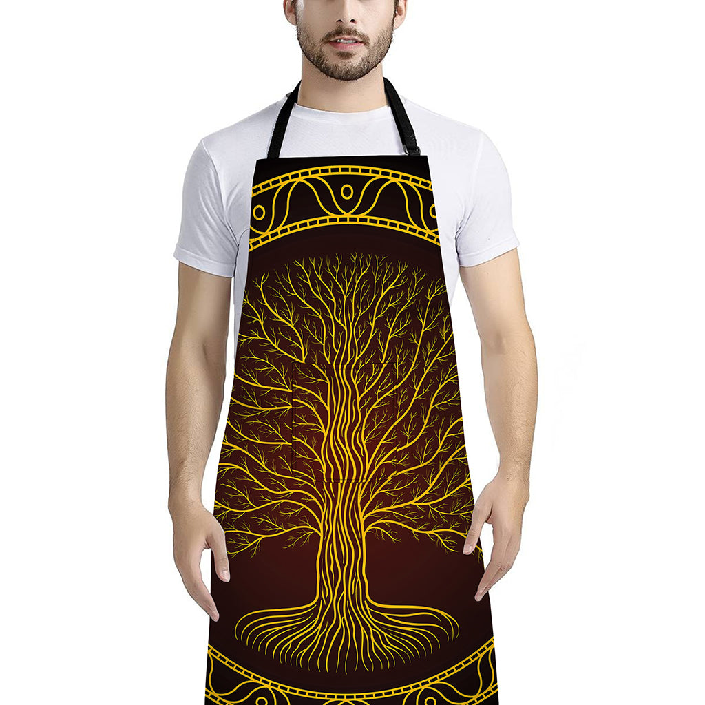 Druidic Yggdrasil Tree Print Bib Apron With Pocket