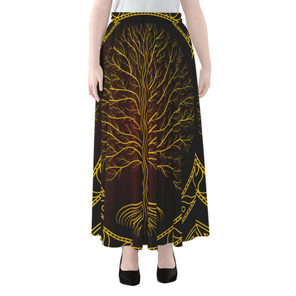 Druidic Yggdrasil Tree Print Chiffon Maxi Skirt