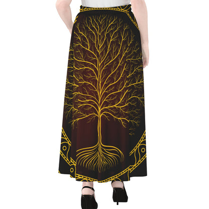 Druidic Yggdrasil Tree Print Chiffon Maxi Skirt