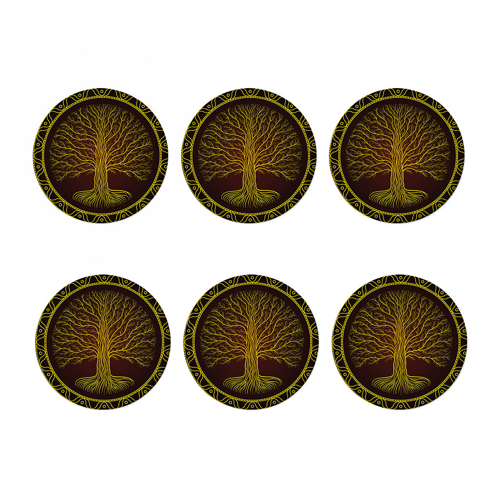 Druidic Yggdrasil Tree Print Coaster Set