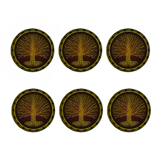 Druidic Yggdrasil Tree Print Coaster Set