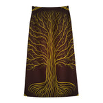 Druidic Yggdrasil Tree Print Cotton Front Slit Maxi Skirt