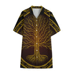 Druidic Yggdrasil Tree Print Cotton Hawaiian Shirt