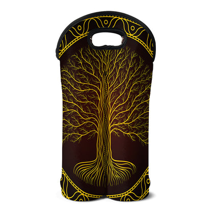 Druidic Yggdrasil Tree Print Double Neoprene Wine Tote
