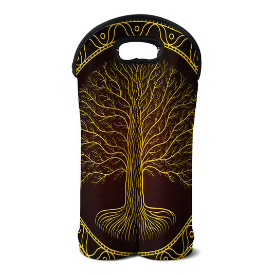 Druidic Yggdrasil Tree Print Double Neoprene Wine Tote