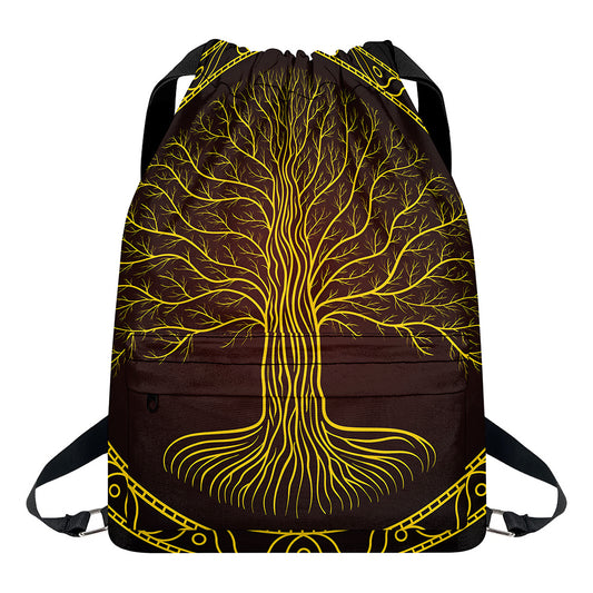 Druidic Yggdrasil Tree Print Drawstring Backpack