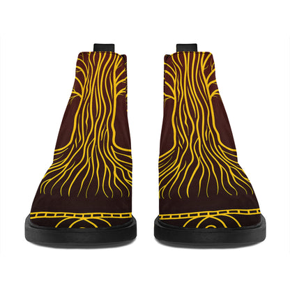 Druidic Yggdrasil Tree Print Flat Ankle Boots