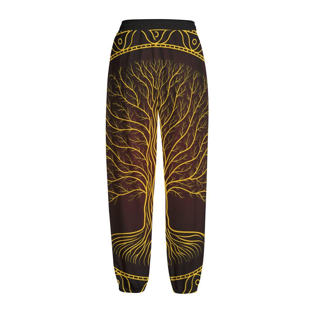 Druidic Yggdrasil Tree Print Fleece Lined Knit Pants