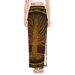 Druidic Yggdrasil Tree Print High Slit Maxi Skirt