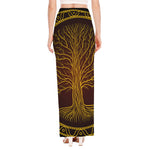 Druidic Yggdrasil Tree Print High Slit Maxi Skirt