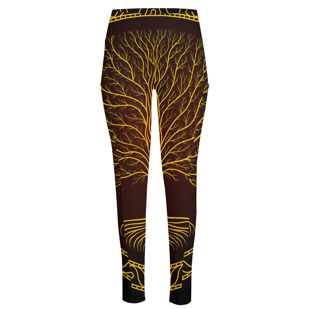 Druidic Yggdrasil Tree Print High-Waisted Pocket Leggings