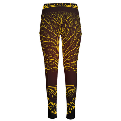 Druidic Yggdrasil Tree Print High-Waisted Pocket Leggings