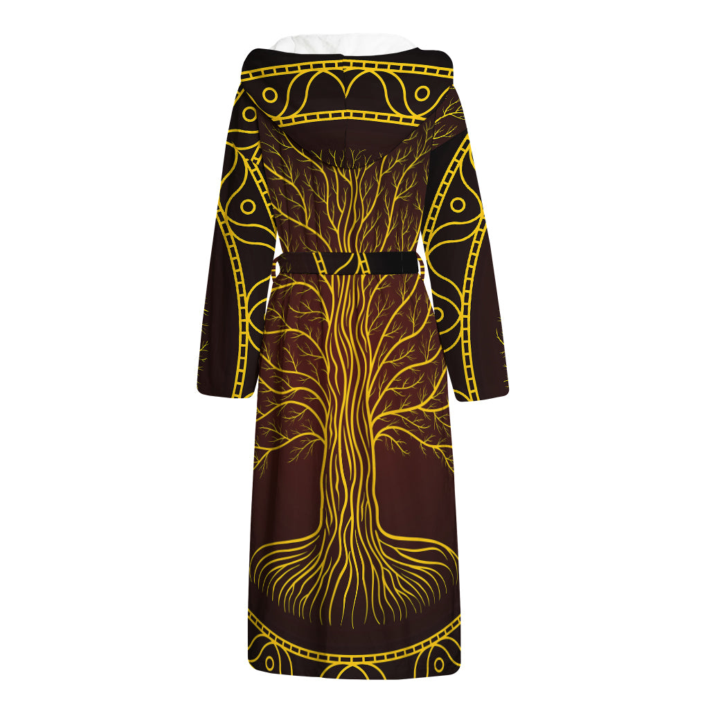 Druidic Yggdrasil Tree Print Hooded Bathrobe