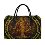 Druidic Yggdrasil Tree Print Leather Duffle Bag