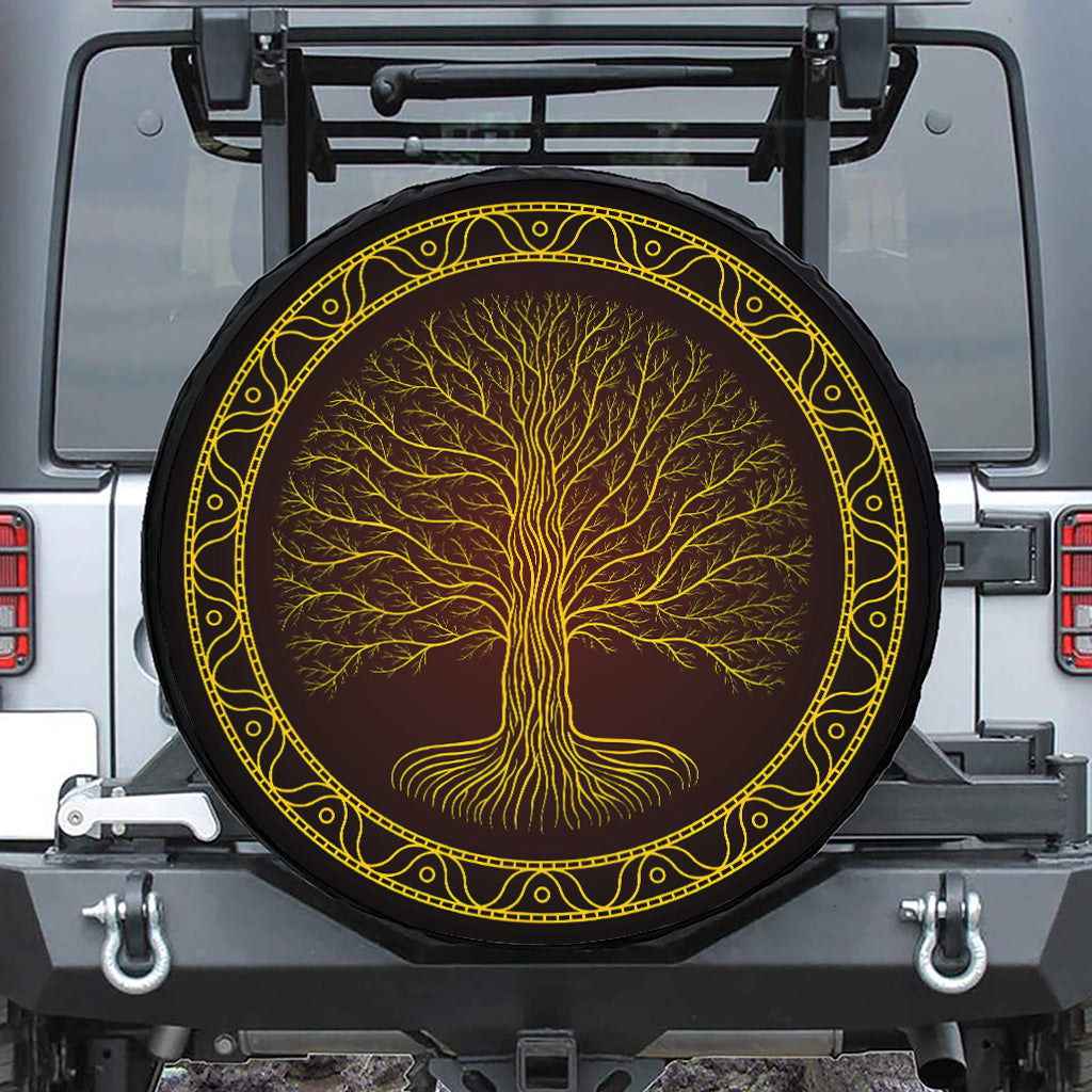 Druidic Yggdrasil Tree Print Leather Spare Tire Cover