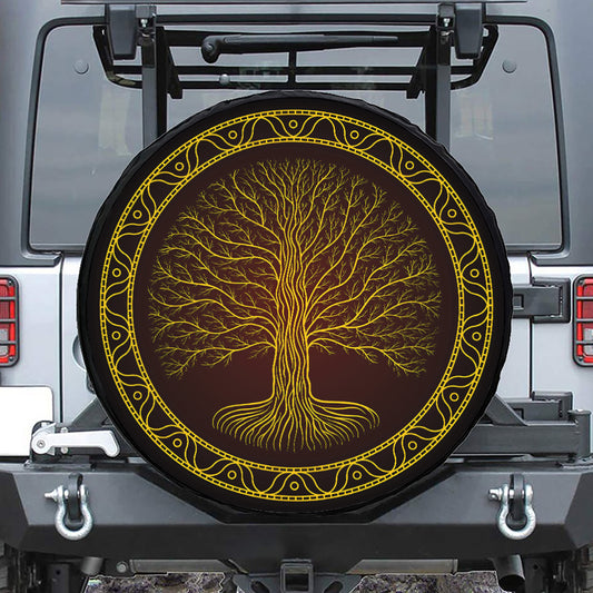 Druidic Yggdrasil Tree Print Leather Spare Tire Cover