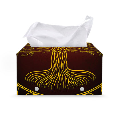 Druidic Yggdrasil Tree Print Leather Tissue Box Cover