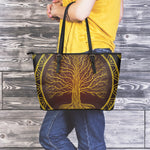 Druidic Yggdrasil Tree Print Leather Tote Bag