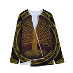 Druidic Yggdrasil Tree Print Long Sleeve Short Coat