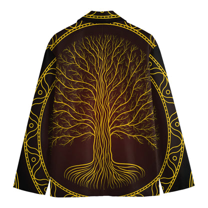 Druidic Yggdrasil Tree Print Men's Cotton Blazer