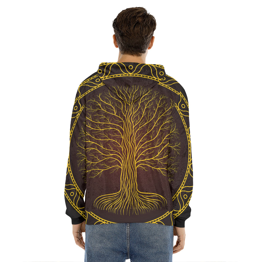 Druidic Yggdrasil Tree Print Men's Velvet Pullover Hoodie