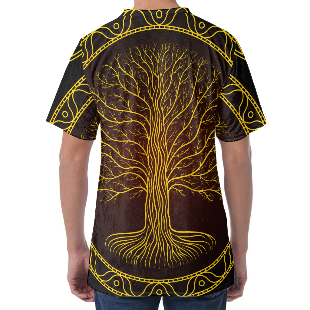 Druidic Yggdrasil Tree Print Men's Velvet T-Shirt
