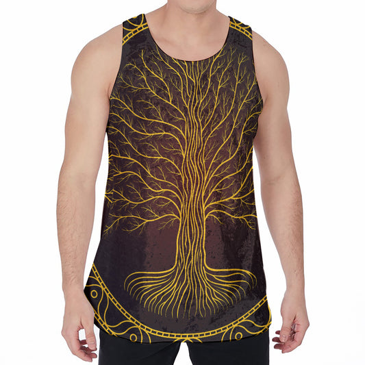 Druidic Yggdrasil Tree Print Men's Velvet Tank Top