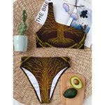 Druidic Yggdrasil Tree Print One Shoulder Bikini Top