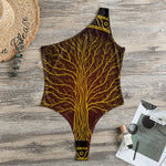 Druidic Yggdrasil Tree Print One Shoulder Bodysuit