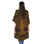 Druidic Yggdrasil Tree Print Open Front Beach Cover Up