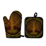 Druidic Yggdrasil Tree Print Oven Mitt And Pot Holder Set