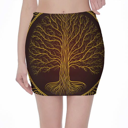 Druidic Yggdrasil Tree Print Pencil Mini Skirt