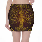 Druidic Yggdrasil Tree Print Pencil Mini Skirt