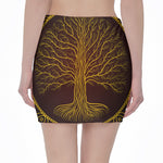Druidic Yggdrasil Tree Print Pencil Mini Skirt