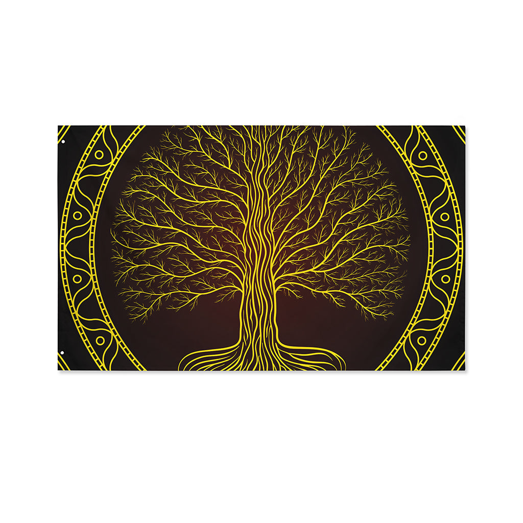 Druidic Yggdrasil Tree Print Polyester Flag