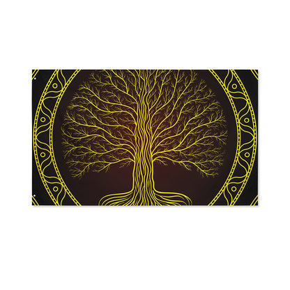 Druidic Yggdrasil Tree Print Polyester Flag