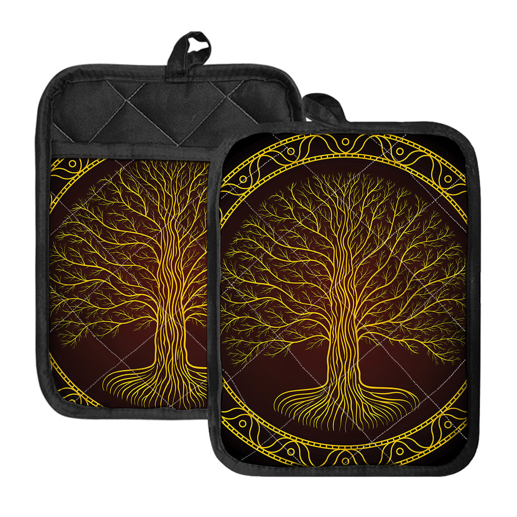 Druidic Yggdrasil Tree Print Pot Holders With Pocket