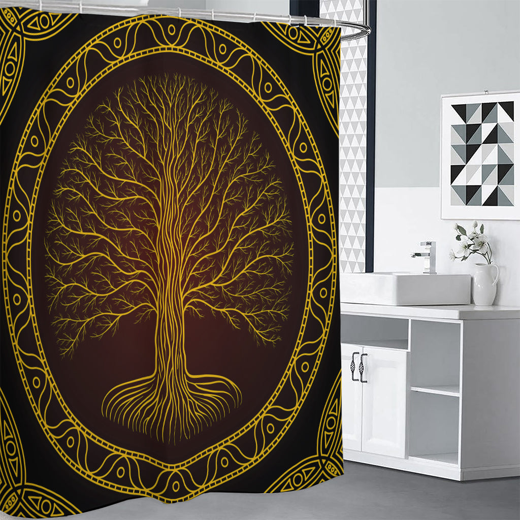 Druidic Yggdrasil Tree Print Premium Shower Curtain