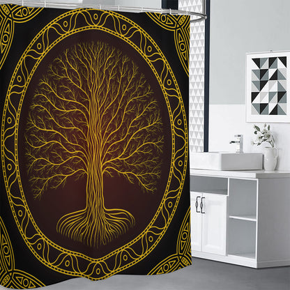 Druidic Yggdrasil Tree Print Premium Shower Curtain